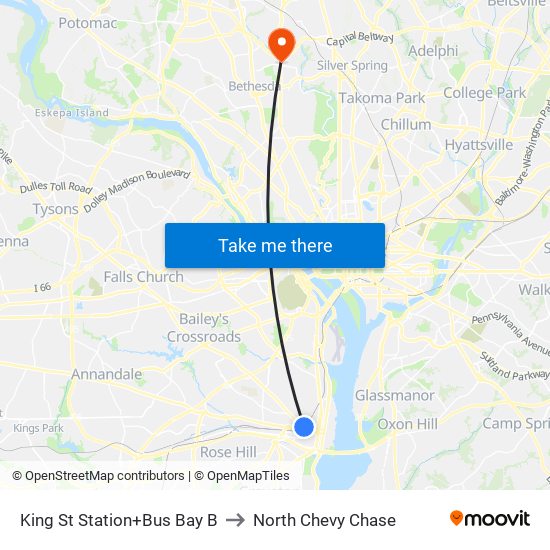 King Street-Old Town+Bay B to North Chevy Chase map