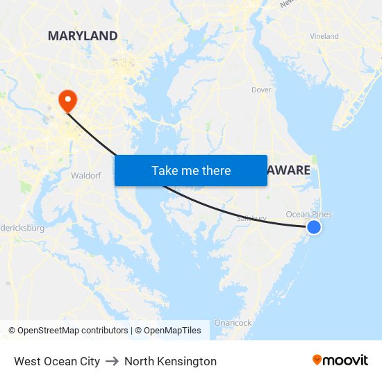 West Ocean City to North Kensington map