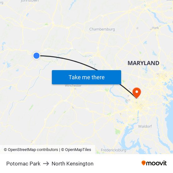 Potomac Park to North Kensington map