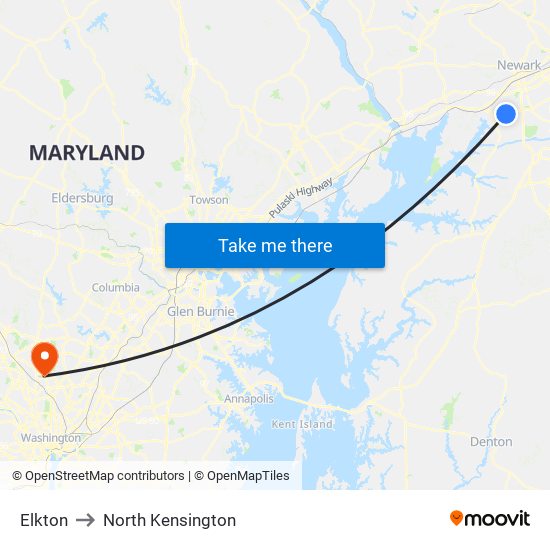 Elkton to North Kensington map