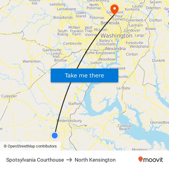 Spotsylvania Courthouse to North Kensington map