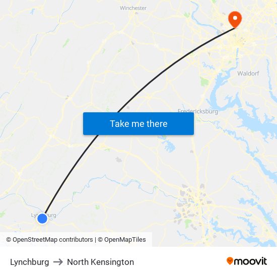 Lynchburg to North Kensington map