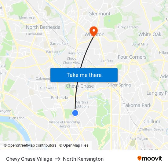 Chevy Chase Village to North Kensington map