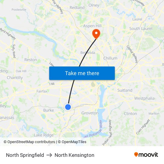 North Springfield to North Kensington map