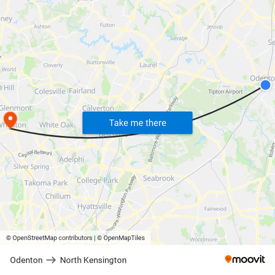 Odenton to North Kensington map