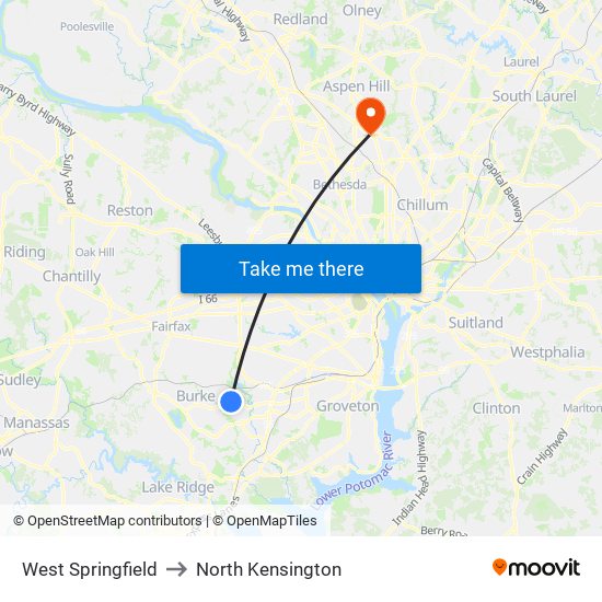 West Springfield to North Kensington map