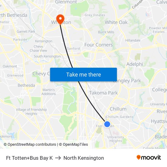 Fort Totten+Bay K to North Kensington map