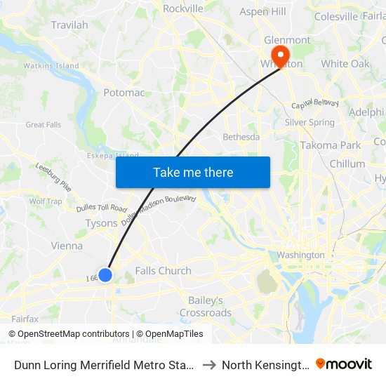 Dunn Loring Merrifield Metro Station to North Kensington map