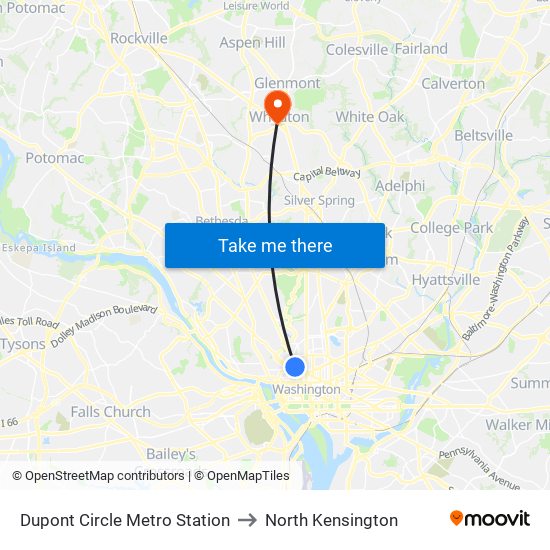 Dupont Circle Metro Station to North Kensington map