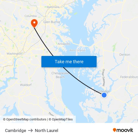 Cambridge to North Laurel map