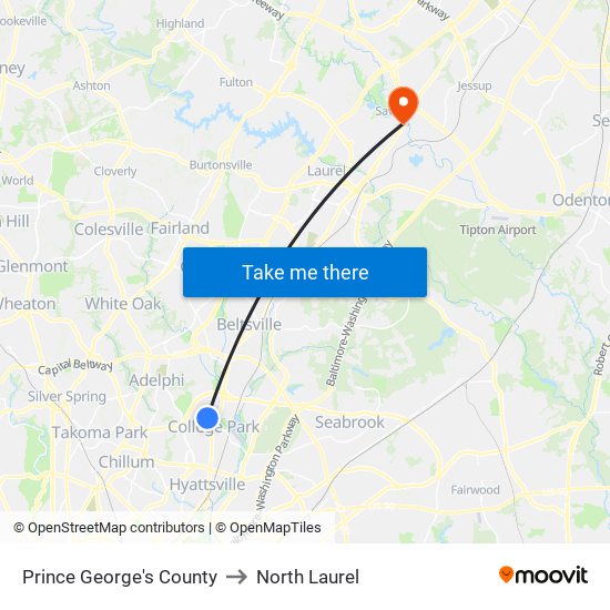 Prince George's County to North Laurel map