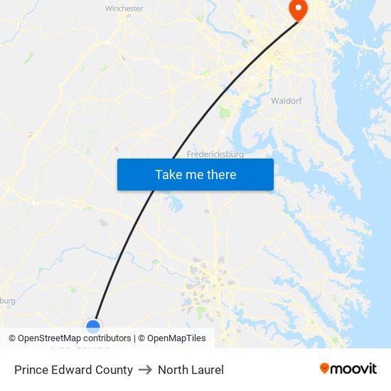 Prince Edward County to North Laurel map