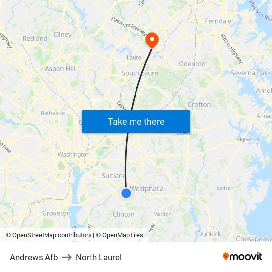 Andrews Afb to North Laurel map