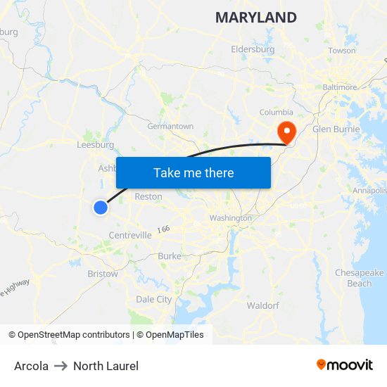 Arcola to North Laurel map