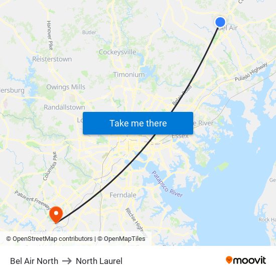 Bel Air North to North Laurel map