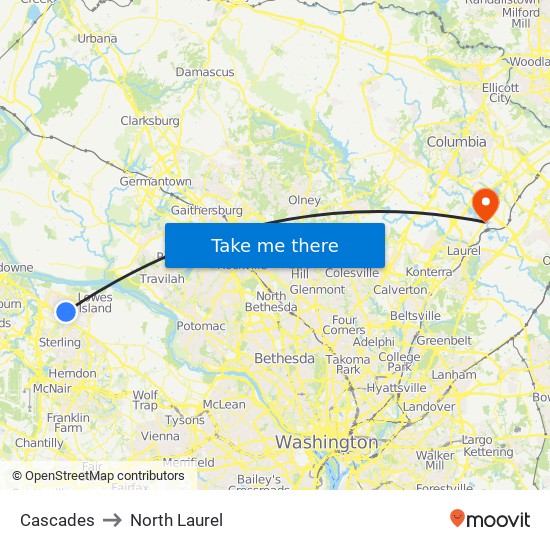 Cascades to North Laurel map