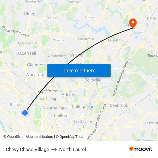 Chevy Chase Village to North Laurel map