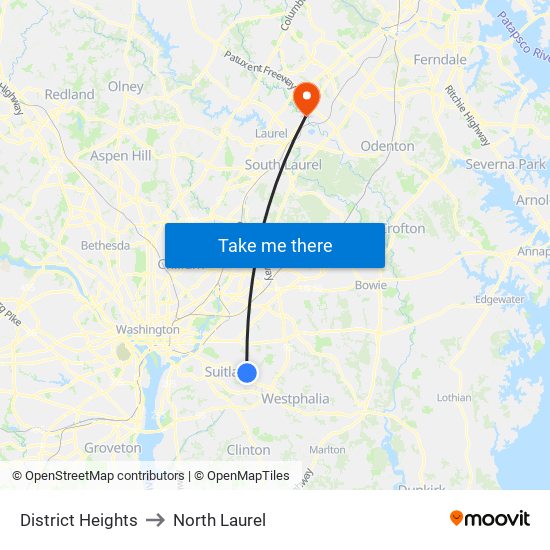 District Heights to North Laurel map