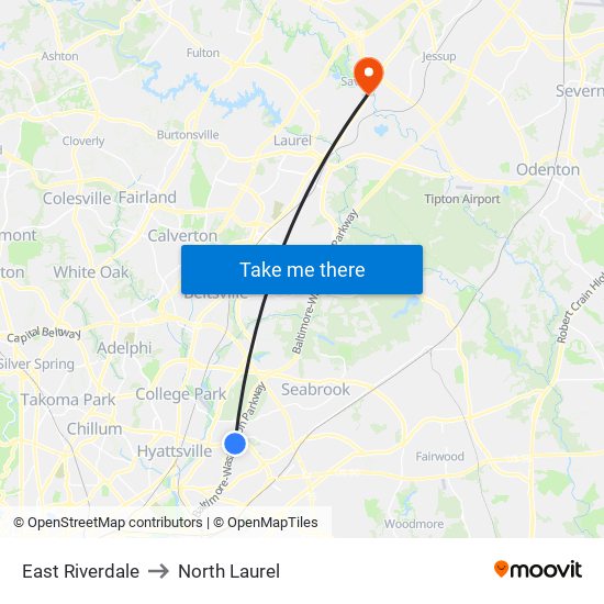 East Riverdale to North Laurel map