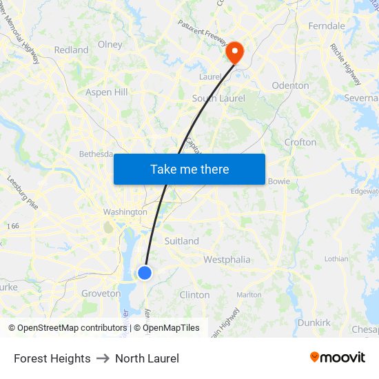 Forest Heights to North Laurel map