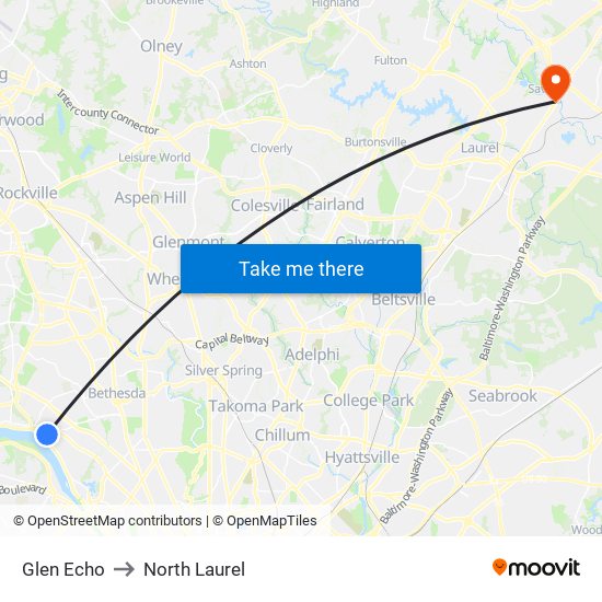 Glen Echo to North Laurel map