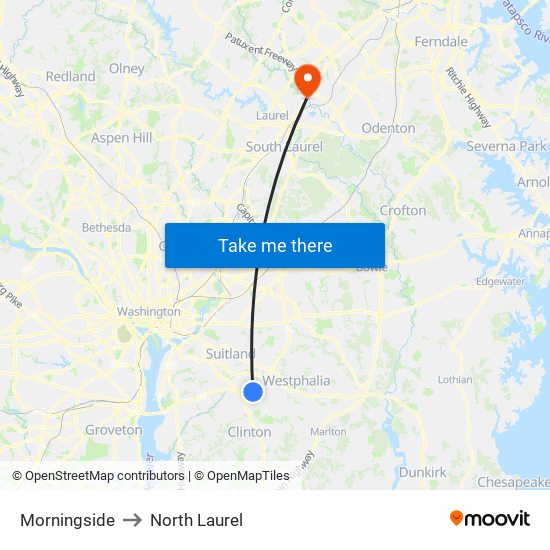 Morningside to North Laurel map