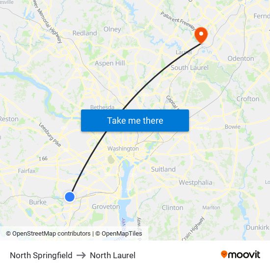 North Springfield to North Laurel map