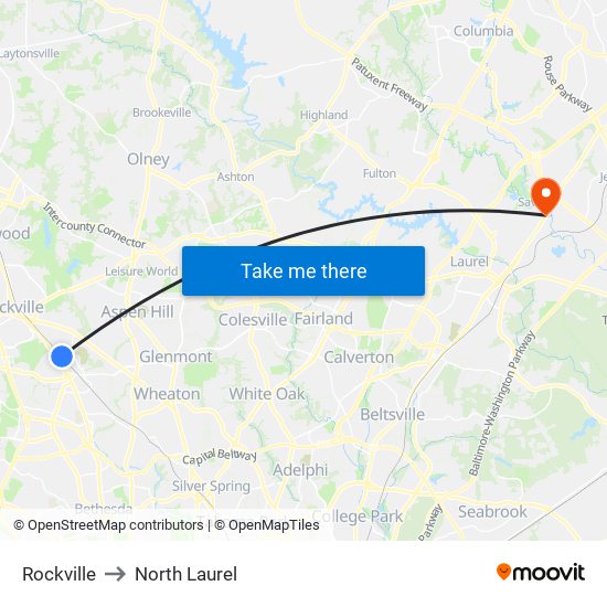 Rockville to North Laurel map