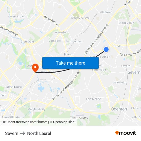 Severn to North Laurel map