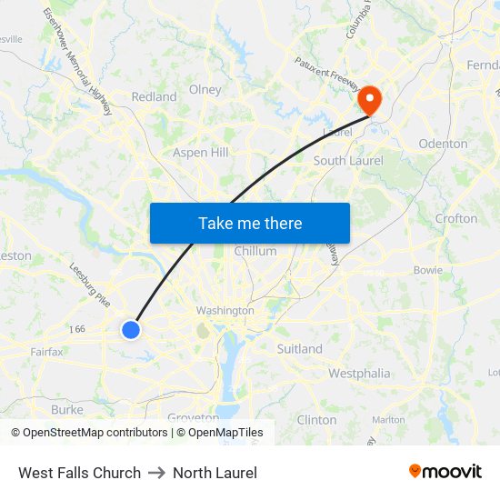 West Falls Church to North Laurel map