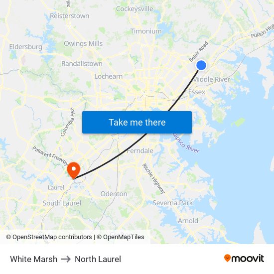 White Marsh to North Laurel map