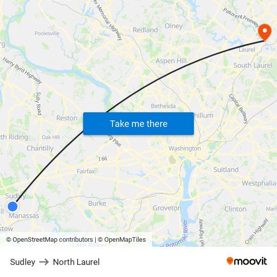 Sudley to North Laurel map