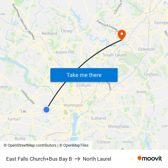 East Falls Church+Bay B to North Laurel map