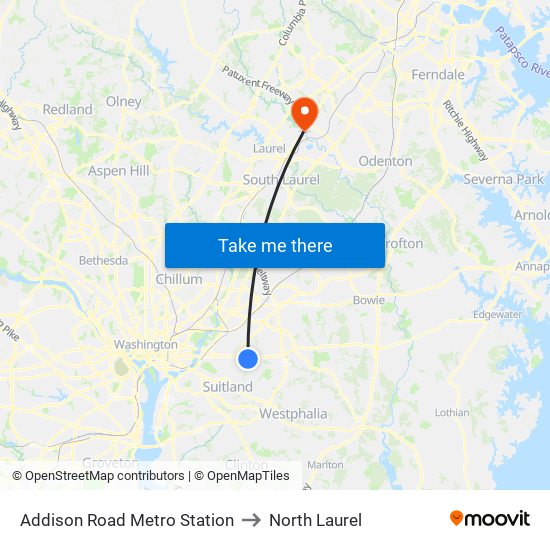 Addison Road Metro Station to North Laurel map