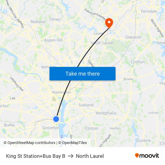 King Street-Old Town+Bay B to North Laurel map