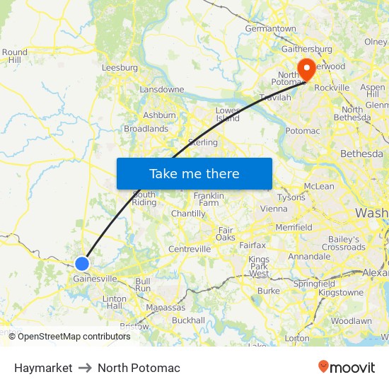 Haymarket to North Potomac map