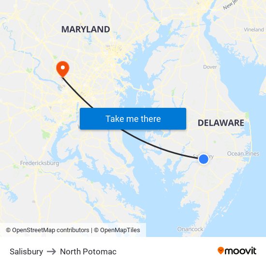 Salisbury to North Potomac map