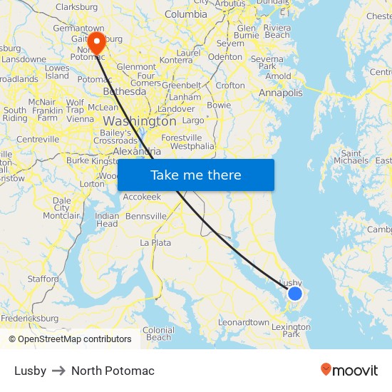 Lusby to North Potomac map