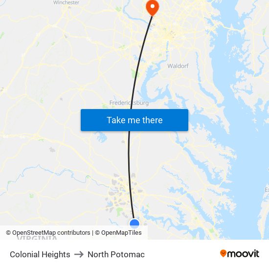 Colonial Heights to North Potomac map