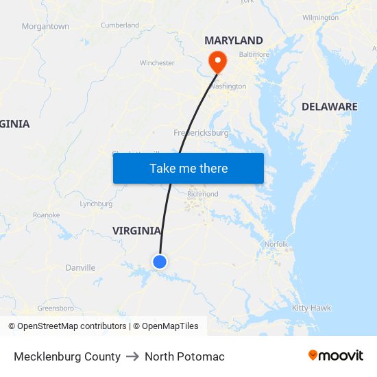 Mecklenburg County to North Potomac map