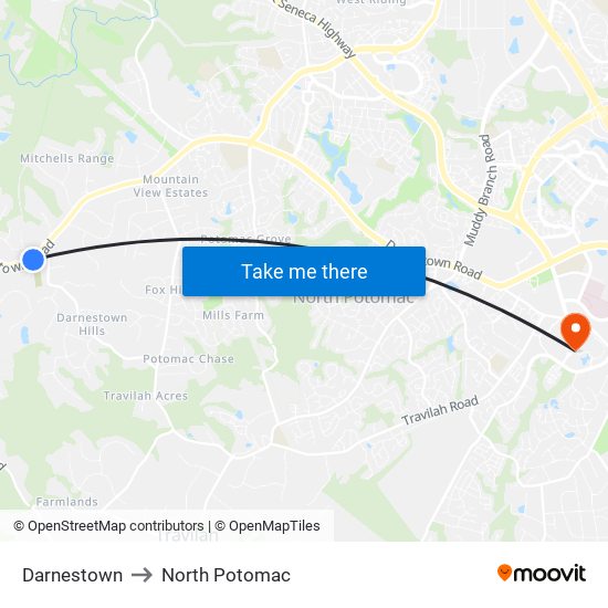 Darnestown to North Potomac map