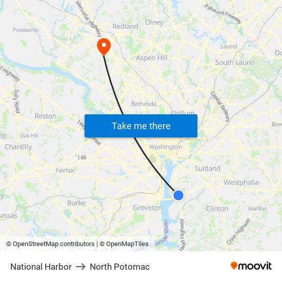 National Harbor to North Potomac map