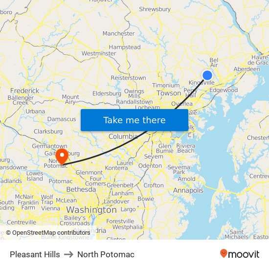 Pleasant Hills to North Potomac map