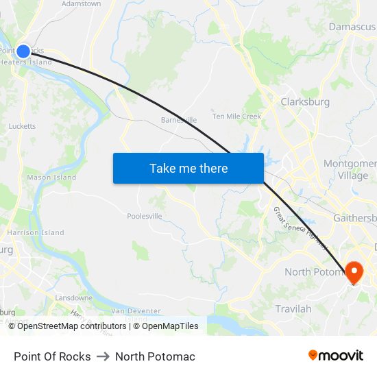 Point Of Rocks to North Potomac map