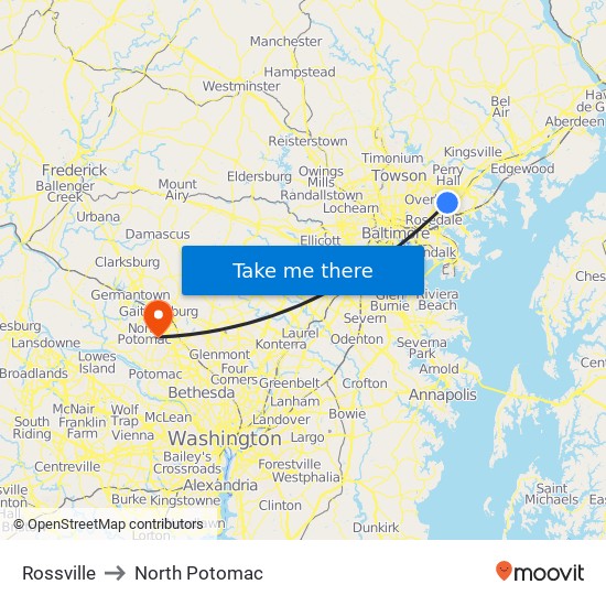 Rossville to North Potomac map