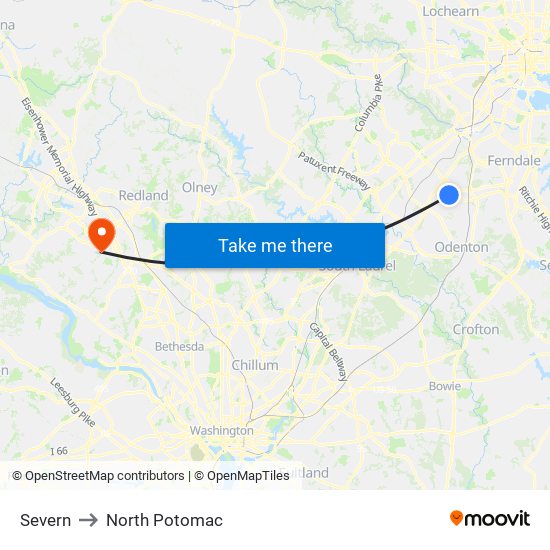 Severn to North Potomac map