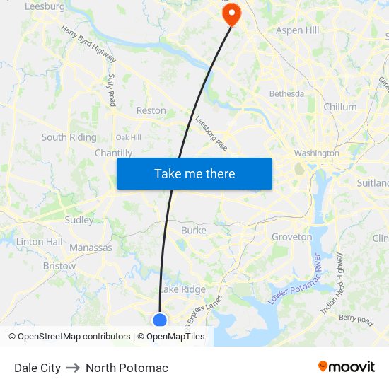 Dale City to North Potomac map