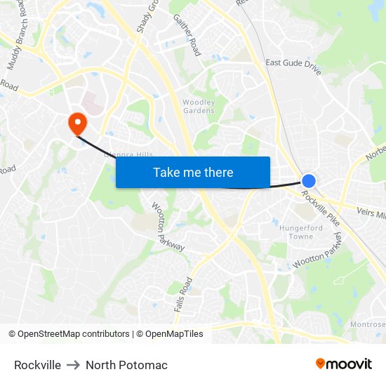 Rockville to North Potomac map