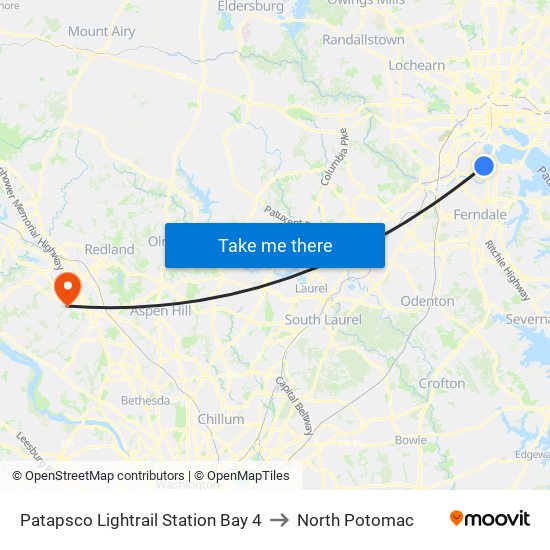 Patapsco Lightrail Station Bay 4 to North Potomac map