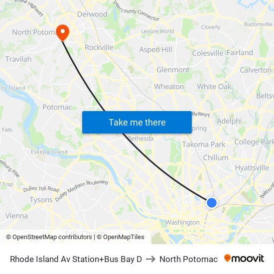 Rhode Island Ave-Brentwood+Bay D to North Potomac map